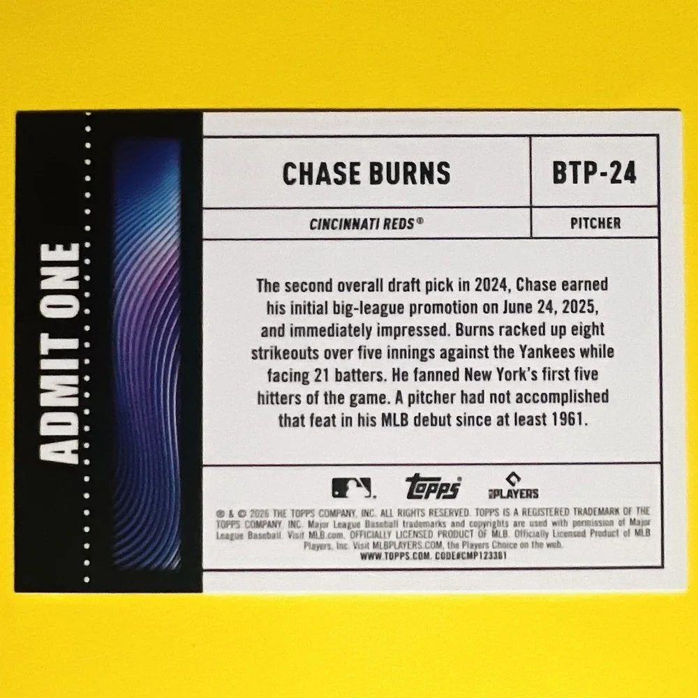 2026 Topps Series 1 - Big Ticket Player‎ - #BTP-24 Chase Burns (RC) Reds